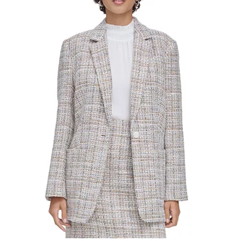 Calvin Klein Women's plus size Tweed One-Button Long Jacket size 14